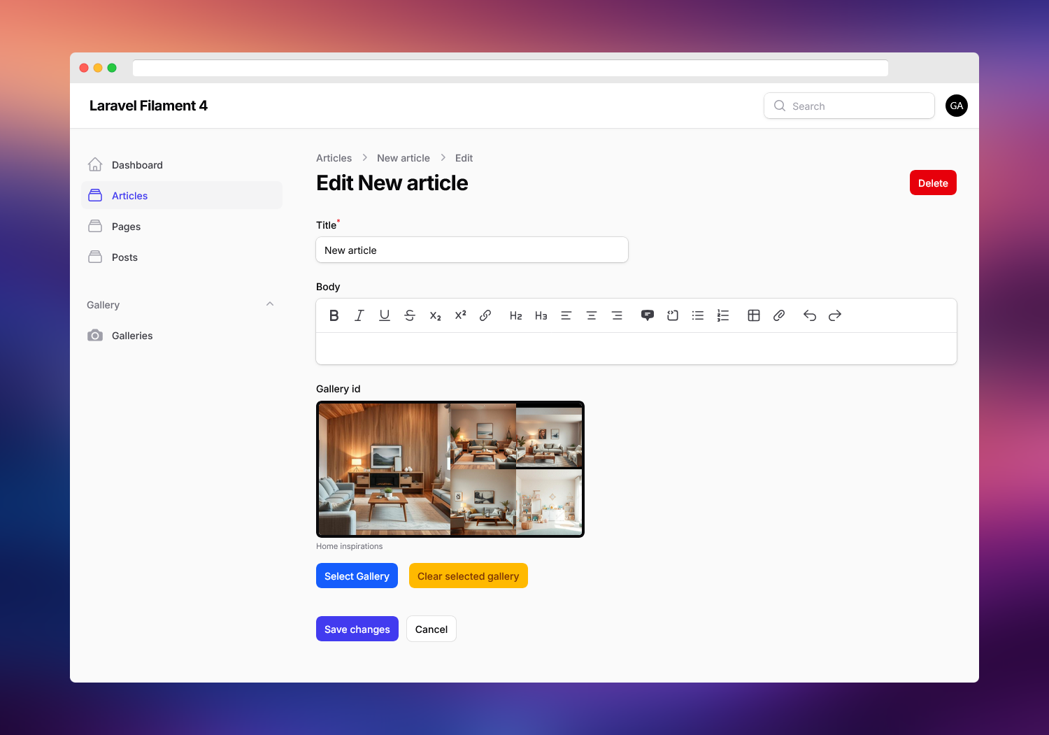 Form field on resource edit page